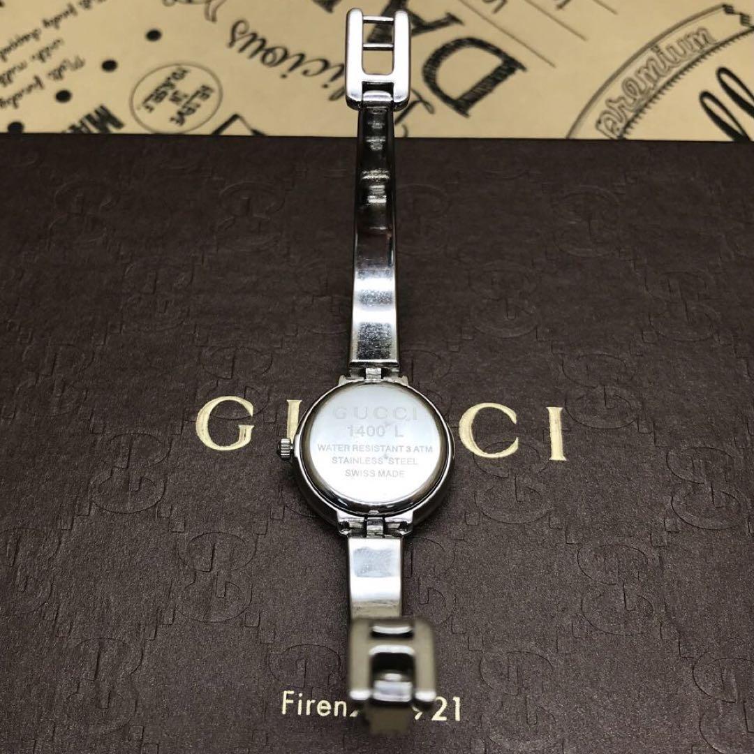 GUCCI 1400L Watch Silver White Dial QZ Women's Bangle Wrist Watch