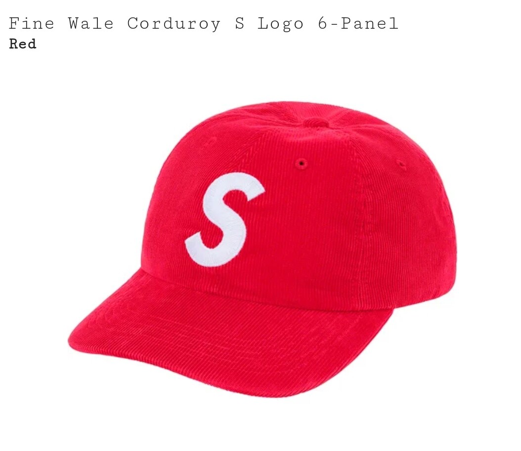 Supreme Fine Wale Corduroy S Logo 6-Panel Cap Hat Red SS21 Supreme