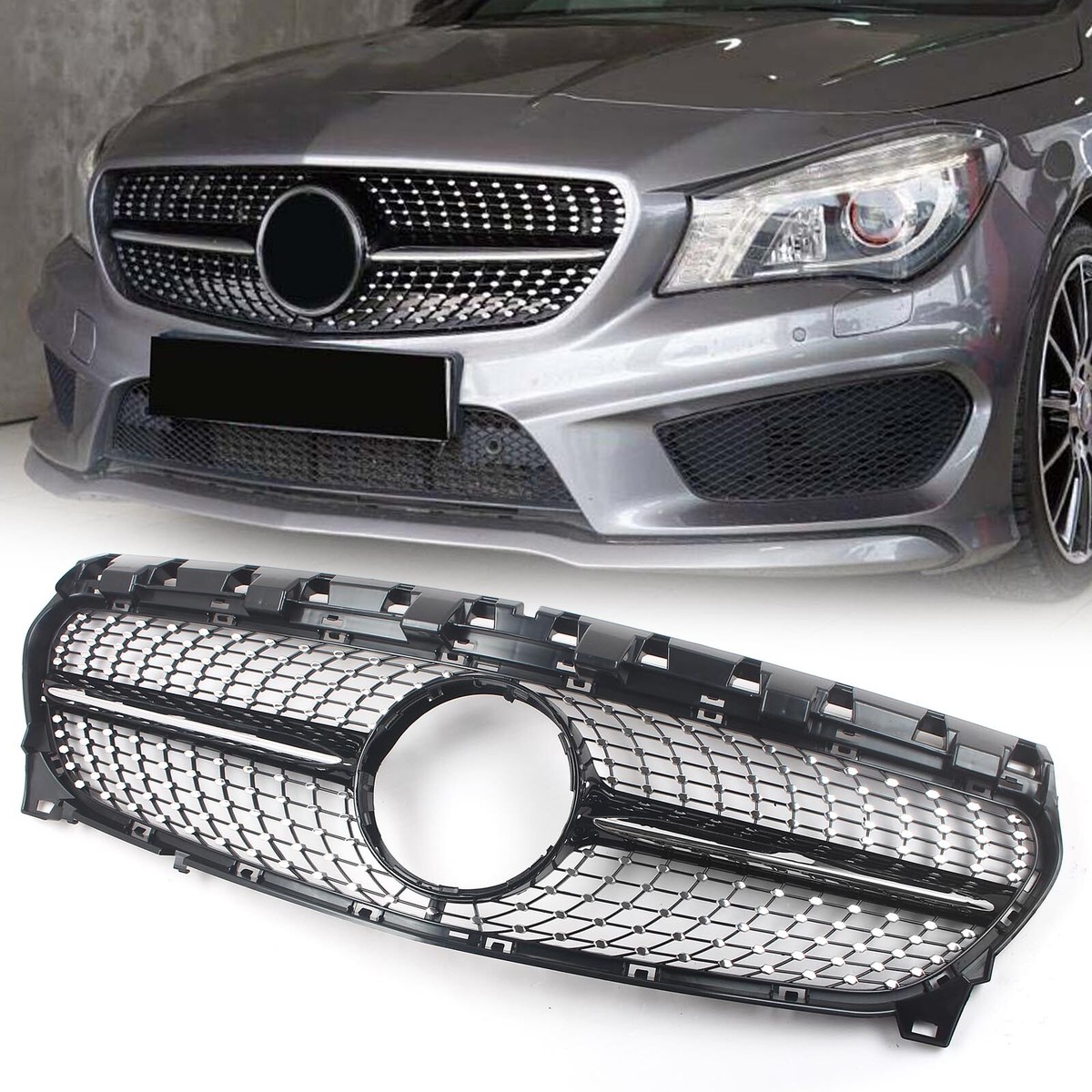 Black Chrome Front Grille Grill For Mercedes Benz W117 CLA 200 250