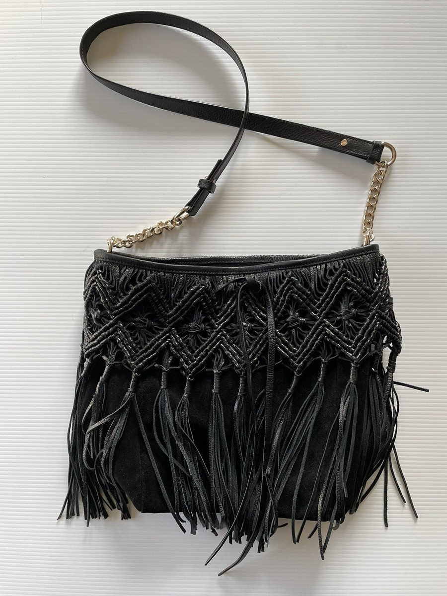 Zara Women's Black Suede/Leather Fringed Handbag | eBay