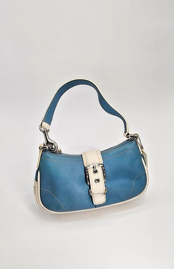 Vintage Coach Y2K Blue & White Leather Demi Hamptons Buckle Mini