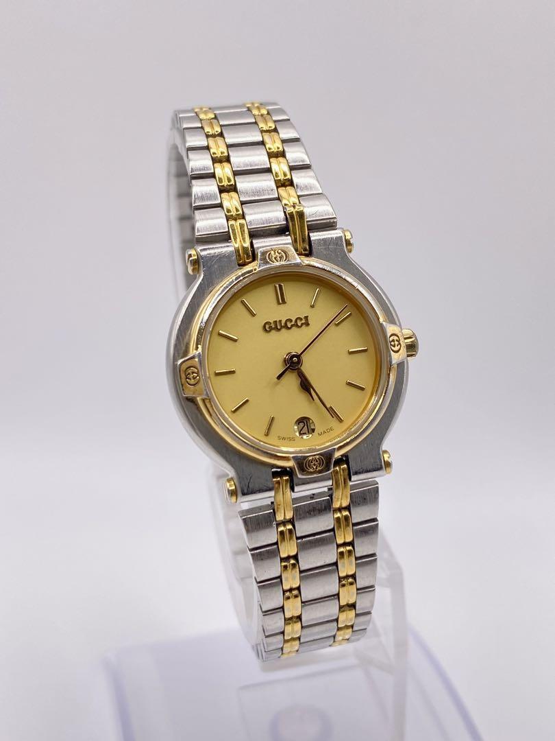GUCCI 9000L WATCH Woman Gold SILVER DATE VINTAGE Working Excellent