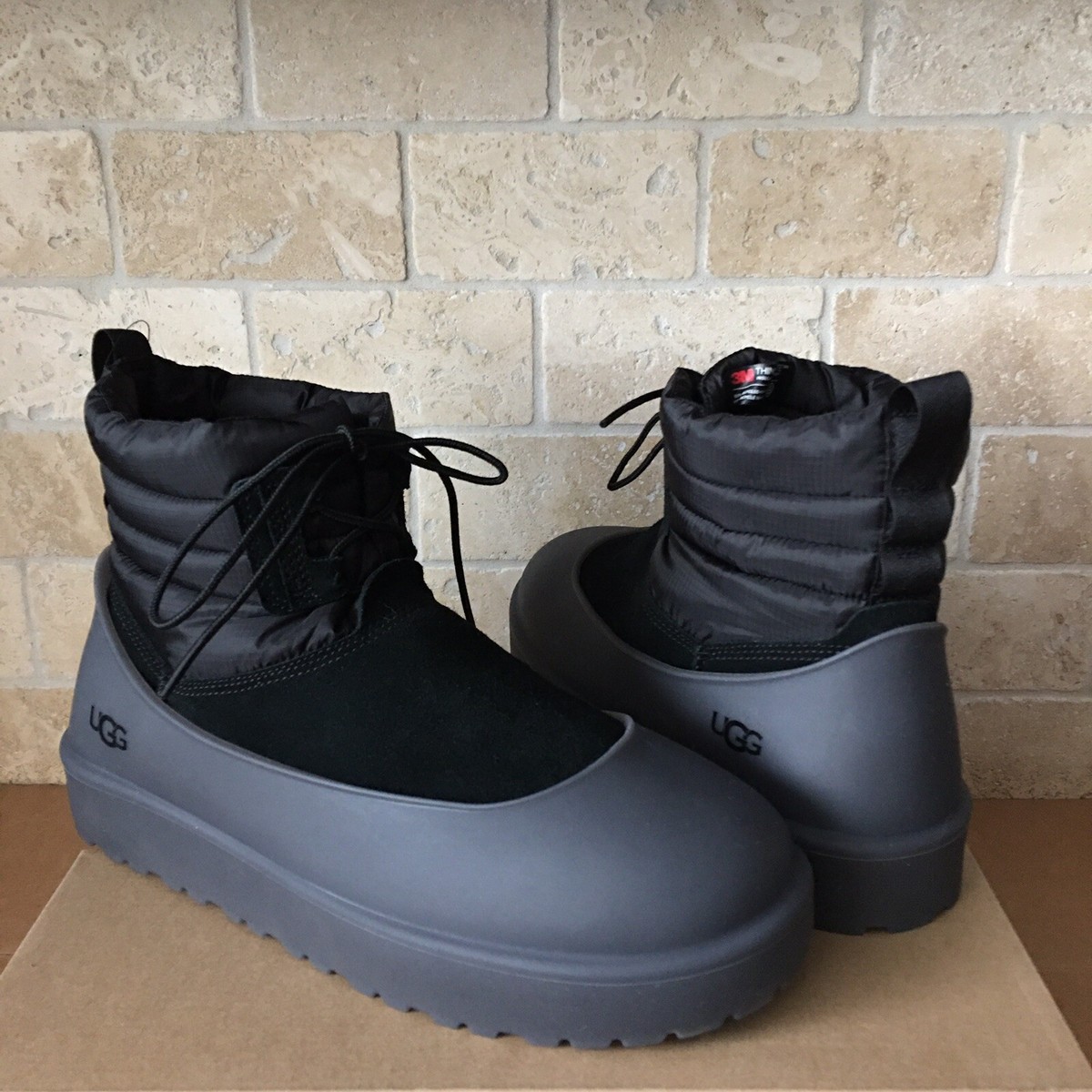 UGG Classic Mini Lace-up Weather Black Suede Sheepskin Boot Size