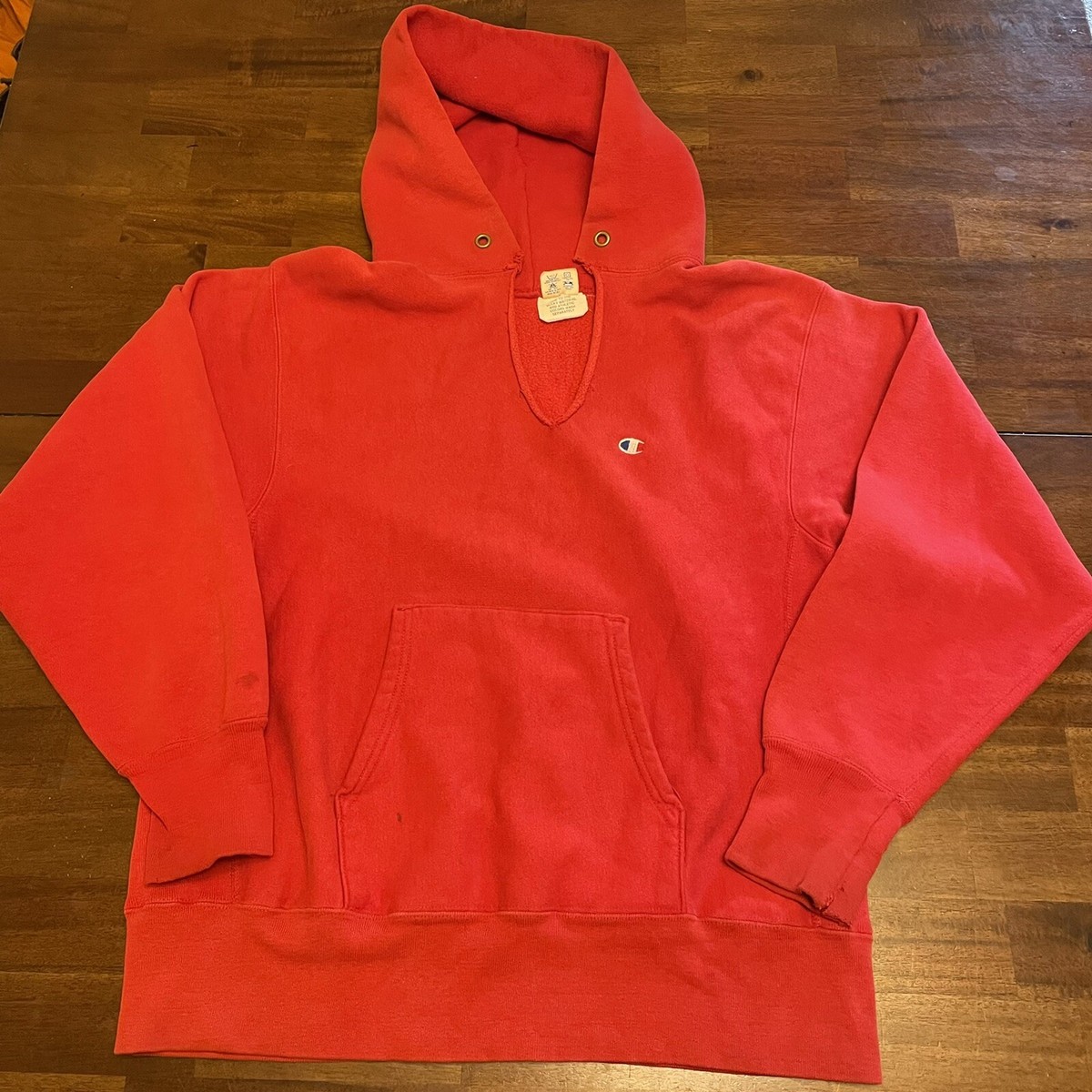 Champion Reverse Weave Hoodie 80s VTG Sweatshirt Blank red Large
