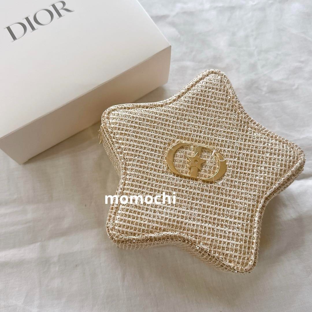 Christian Dior Pouch Star Gold Beige Novelty Logo Holiday