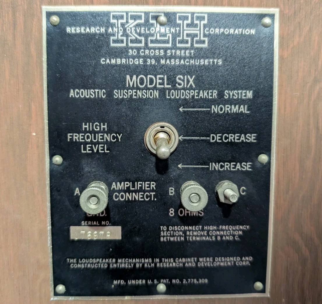 Vintage KLH Model Six 6 Speakers 10” 8 Ohms 2-Way -Video -Tested