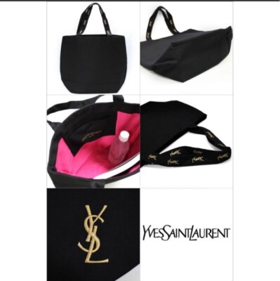 Yves Saint Laurent Novelty Tote Bag Black Gold Embroidery Logo
