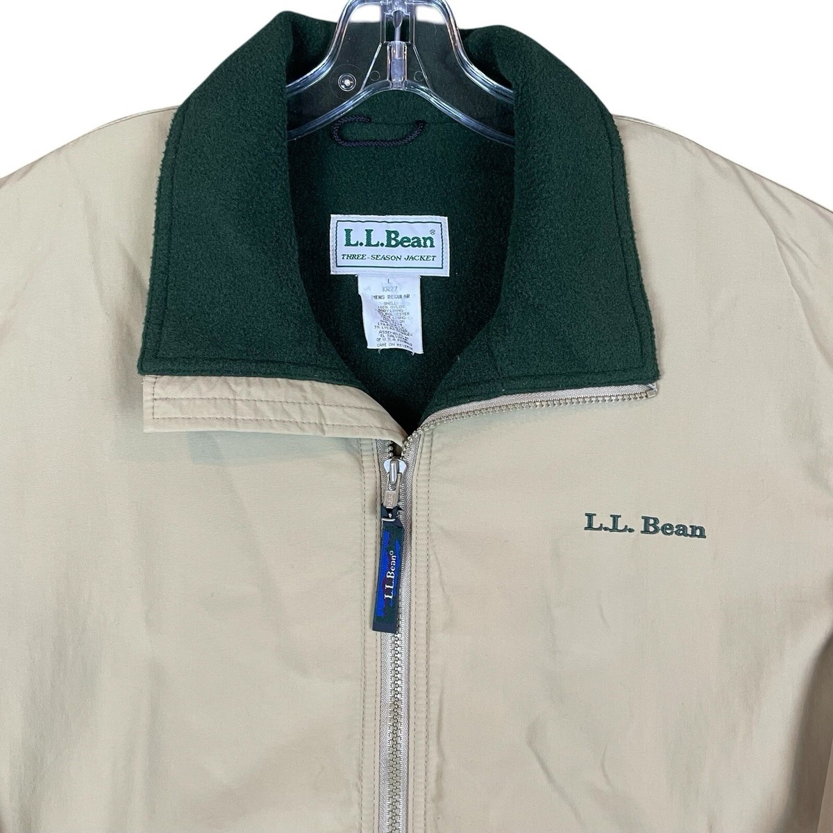 Vintage L.L. Bean Three Season Jacket Mens L Beige Embroidered
