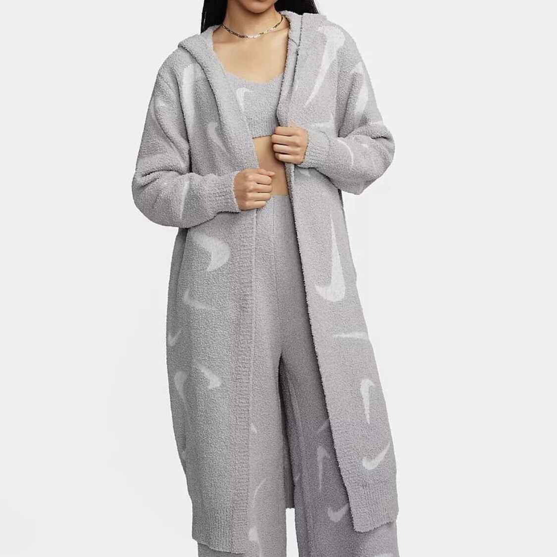 Nike Phoenix Cozy Boucle Long Knit Cardigan Women Grey FD4282-077