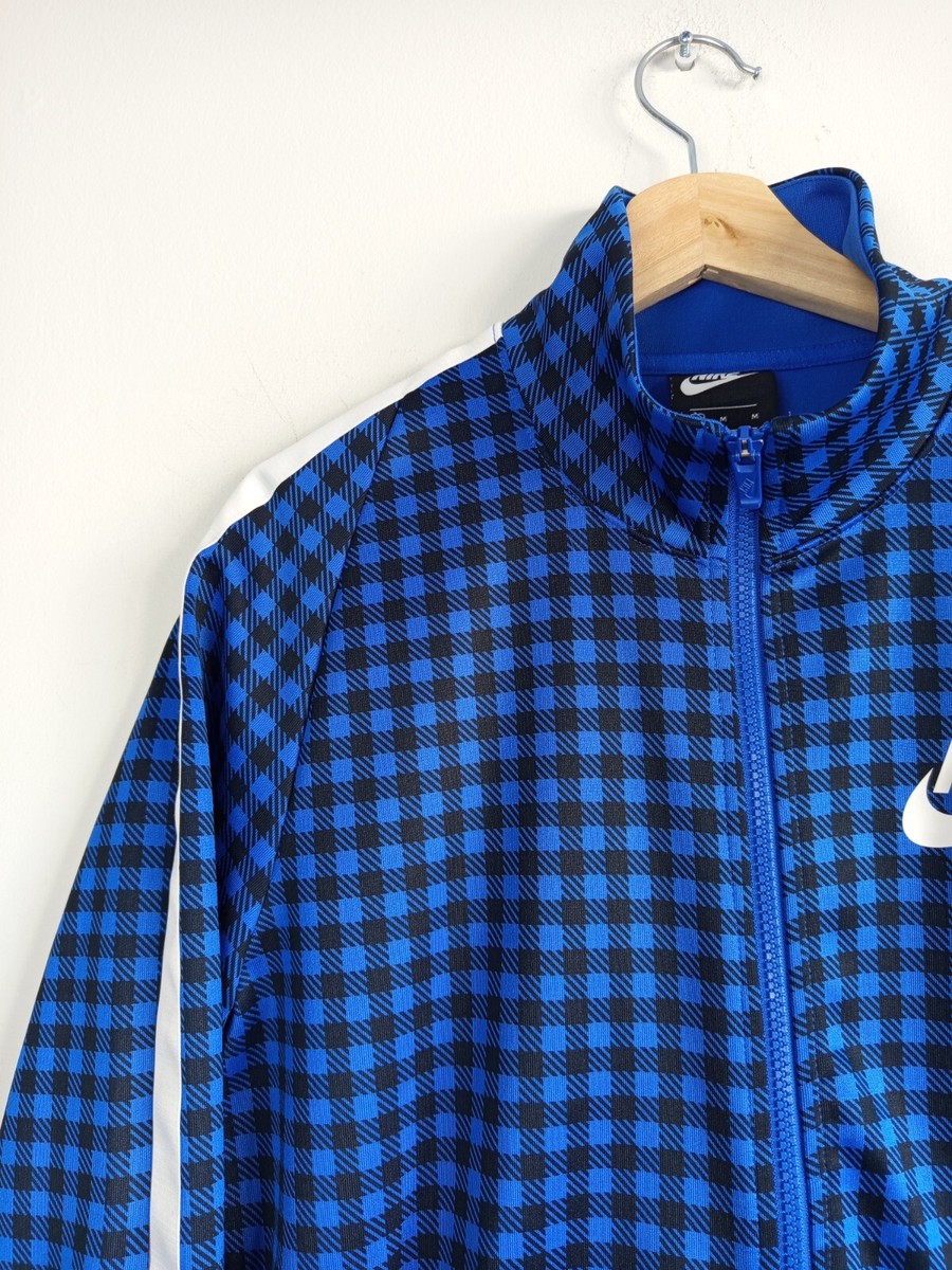 Nike Gingham Check Blue Full Zip High Neck Retro Track Jacket