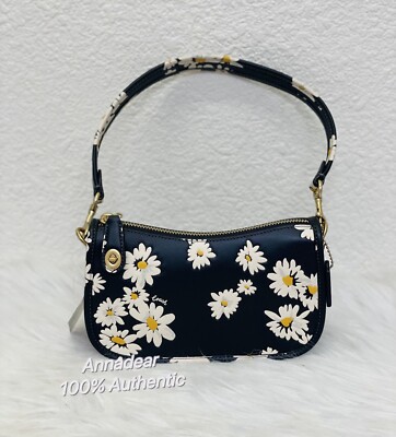 COACH CR509 Swinger Bag 20 Floral Print Glovetanned Leather Black