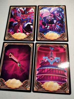 4 VEES Cards Valentino, Velvette, Moneyshot, V Tower Hazbin Hotel