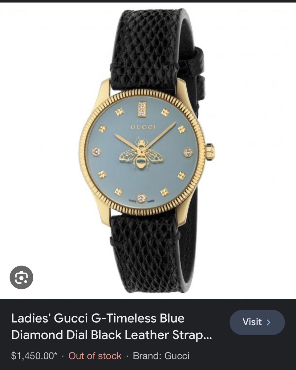 Women Gucci G Timeless Blue Diamond Dial Lizard Leather Strap