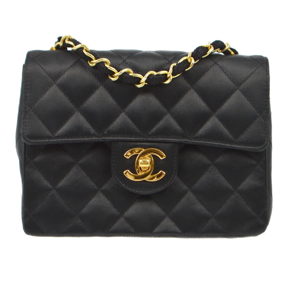 Chanel Black Satin Mini Classic Square Flap Shoulder Bag 17 192857