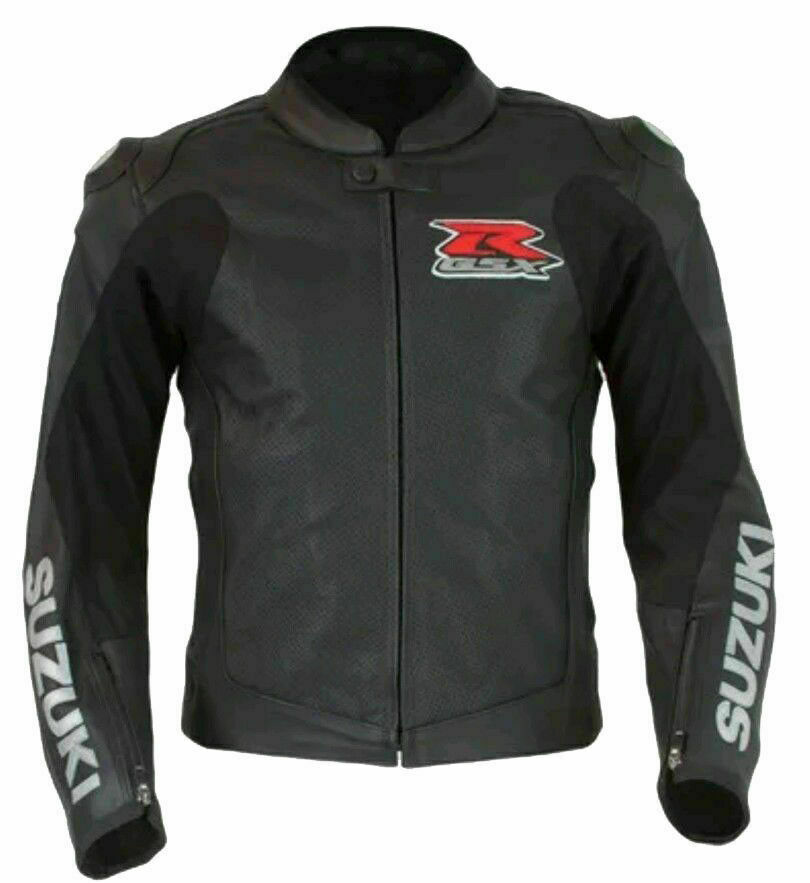 Suzuki GSXR Black Leather Jacket Motorbike Racing Biker Jacket XS