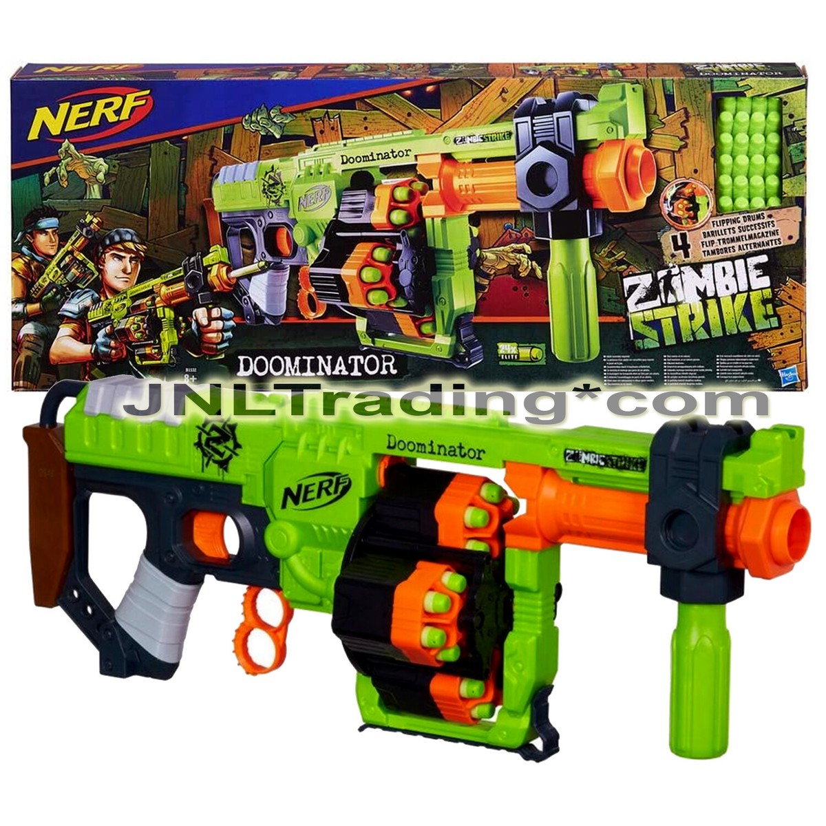 NERF Zombie Strike DOOMINATOR Blaster with 4 Rotating Drums and 24