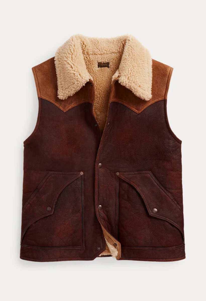 RRL Double RL Ralph Lauren Leather Brown Shearling Vest Jacket