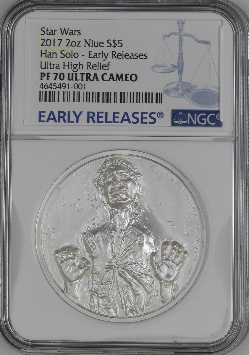 Star Wars Han Solo 2017 2oz Niue $5 Silver Coin Ultra High Relief