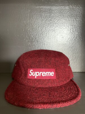SUPREME F/W 15 Harris Tweed box logo camp cap hat red used | eBay