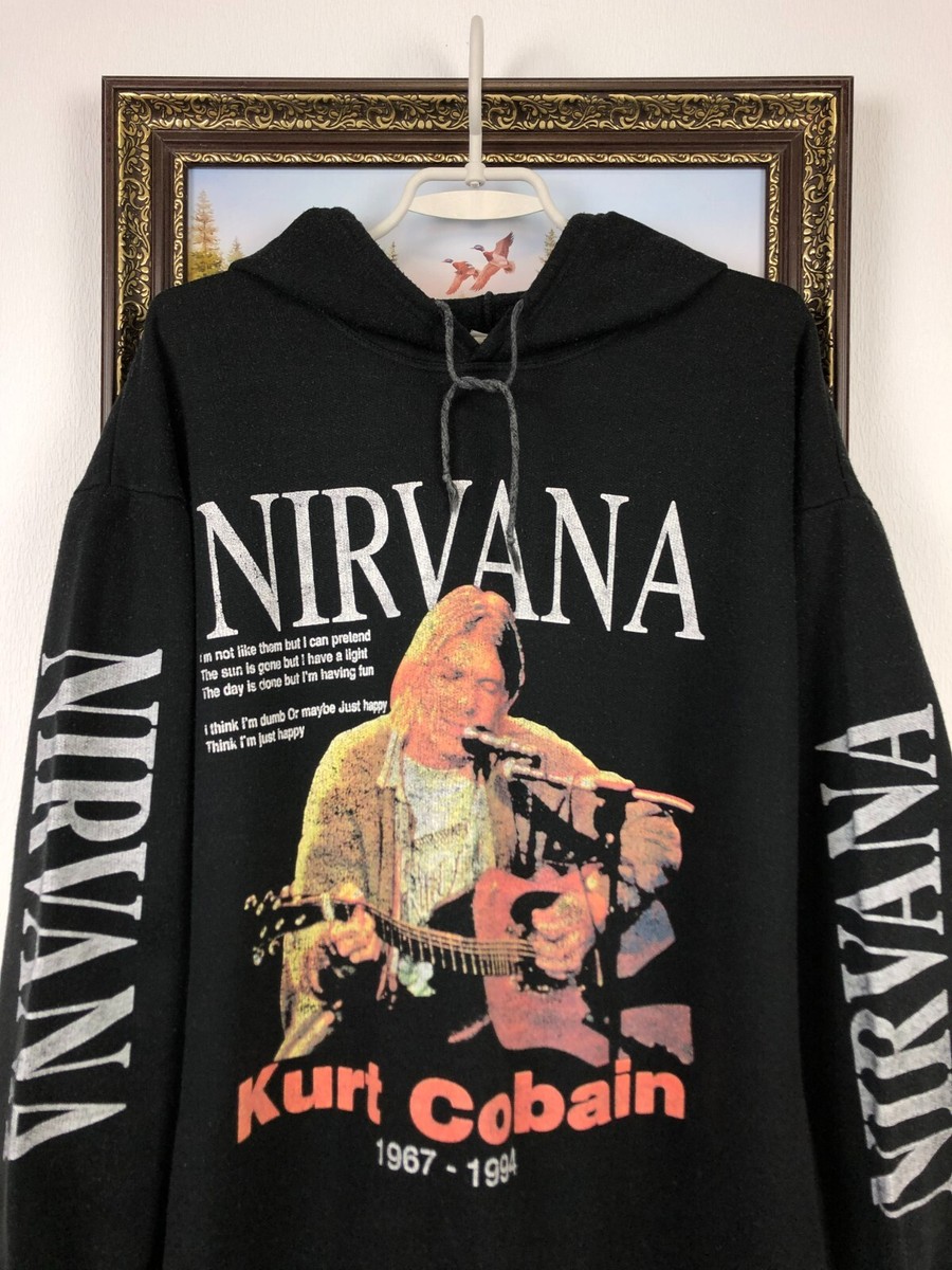 Vintage 90's Nirvana Kurt Cobain Hoodie Rare Band Hype Over Print