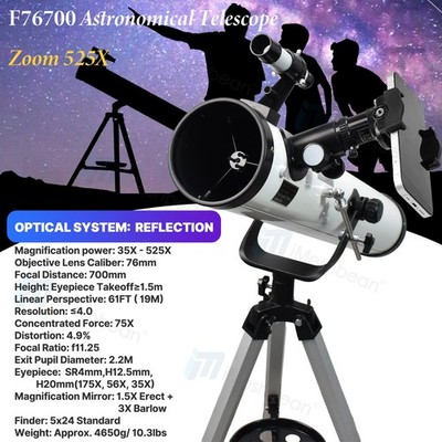 700mm Reflector Astronomical Telescope 525X with Phone Adapter for