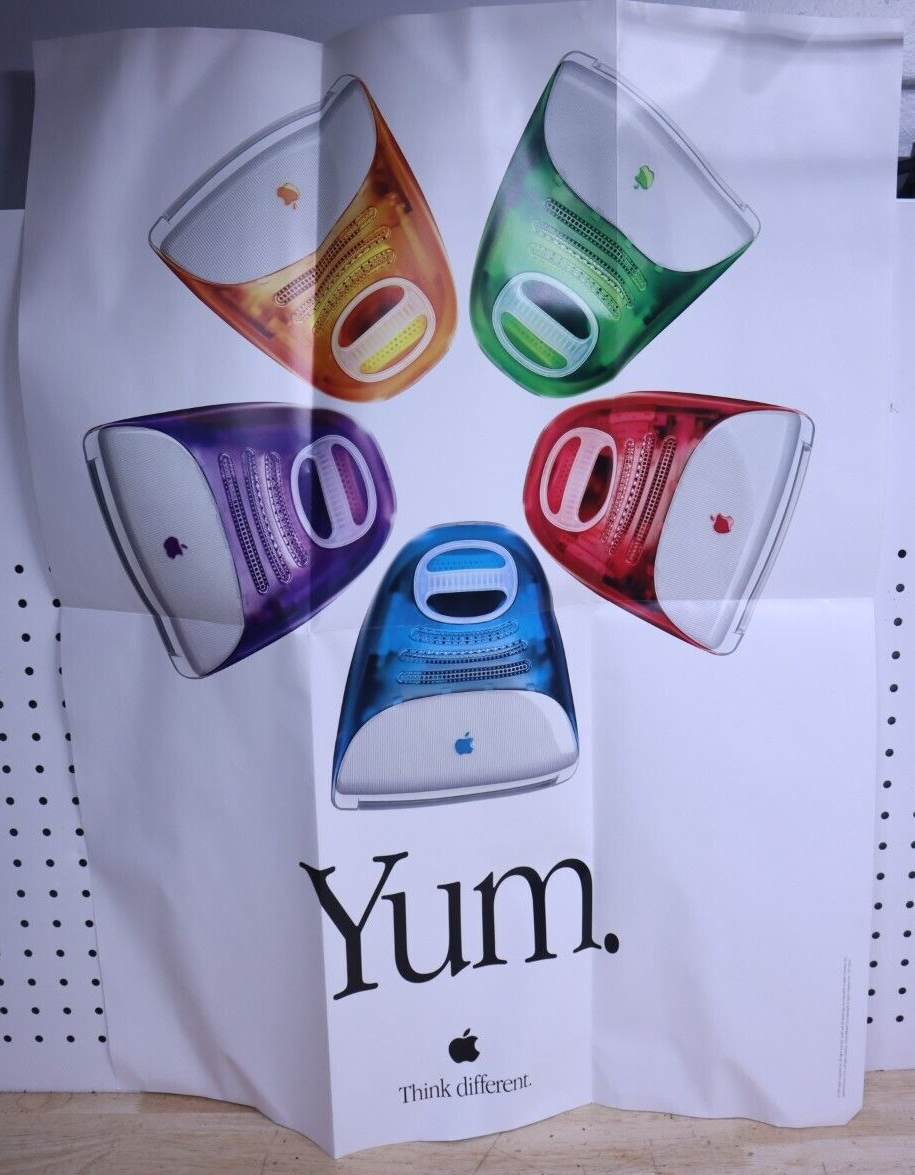 Nice Vintage Apple Computer iMac 5 Flavors Yum Poster 1999 22x28