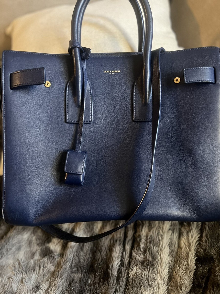 SAINT LAURENT YSL Small Medium Sac De Jour Navy Leather Shoulder