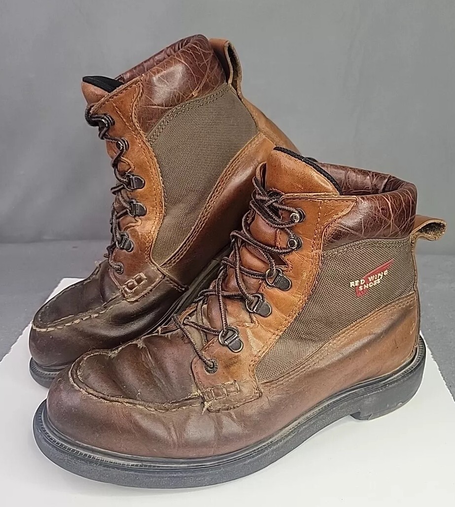 RED WING mens 8.5 Brown 203 Leather Canvas Moc Toe Electrical