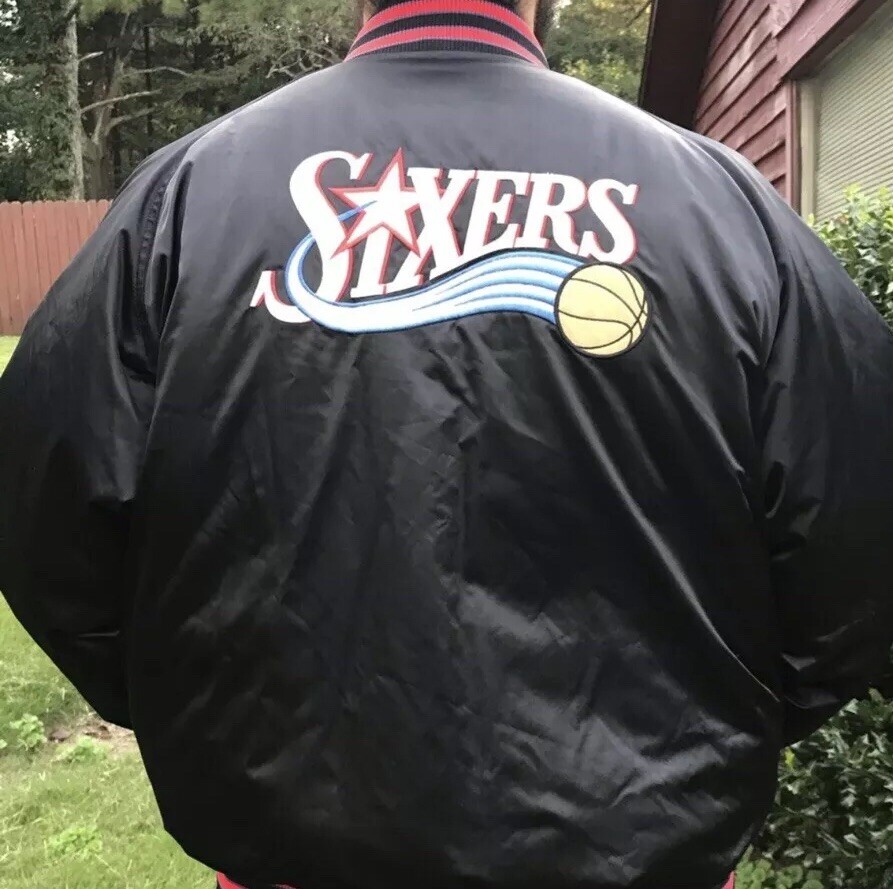 Philadelphia 76ers Sixers Nike Team Satin Black Varsity Jacket NBA