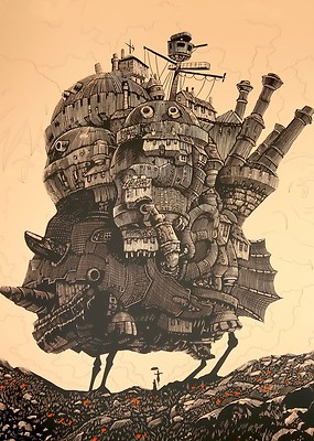 HOWLS MOVING CASTLE SIDE SKETCH STUDIO GHIBLI WALL ART PRINT