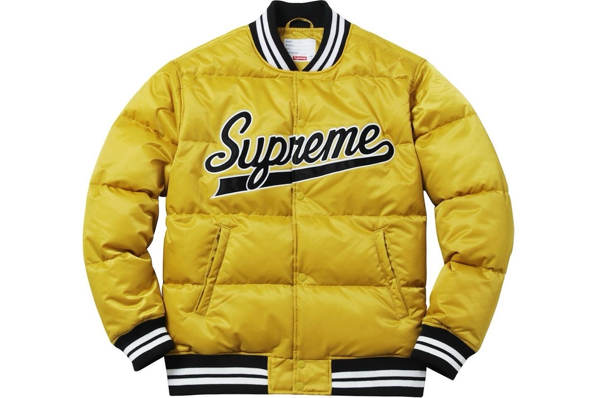 Supreme Script Varsity Puffy Jacket-size M | eBay