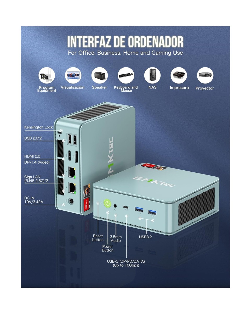 GMKtec Mini PC AMD Ryzen 7 5700U Windows 11 Pro Dual NIC 2.5G