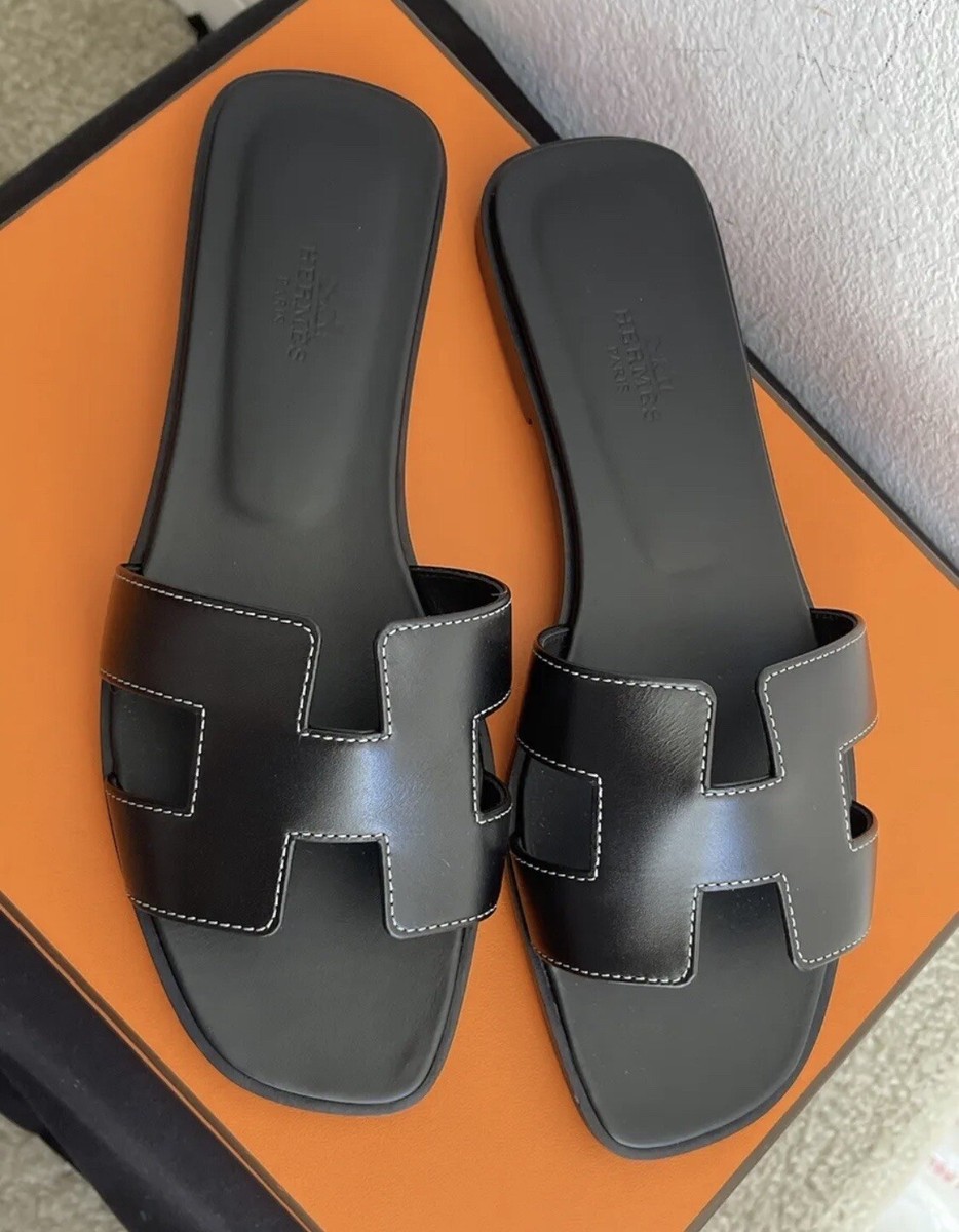 BRAND NEW Hermes Black Calfskin Oran Sandals** CHOOSE YOUR SIZE