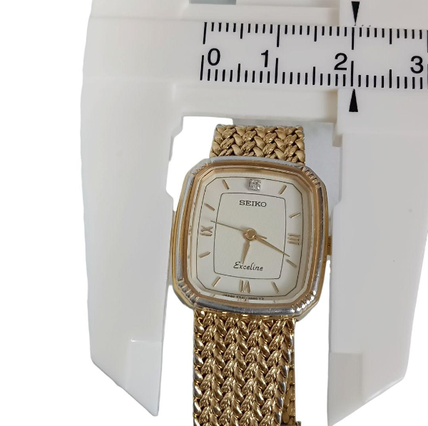 Vintage 1983 [Exc+5] Seiko Exceline 7321-6600 Gold Ivory Square QZ