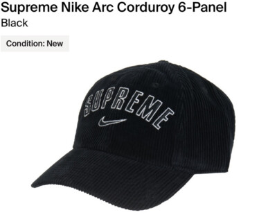 Supreme Nike Arc Corduroy 6 Panel Black Cap!!SS22!!BNWT!!100