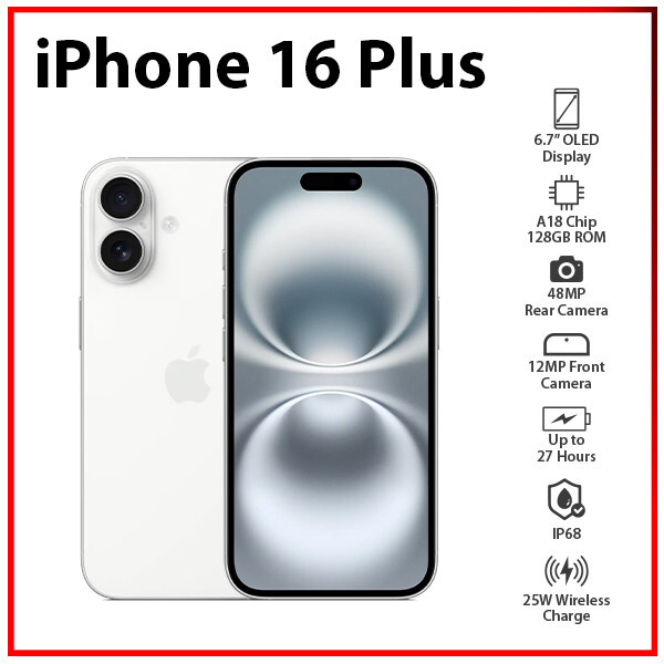 Apple iPhone 16 Plus 5G 8GB+128GB WHITE Dual SIM Unlocked iOS Cell