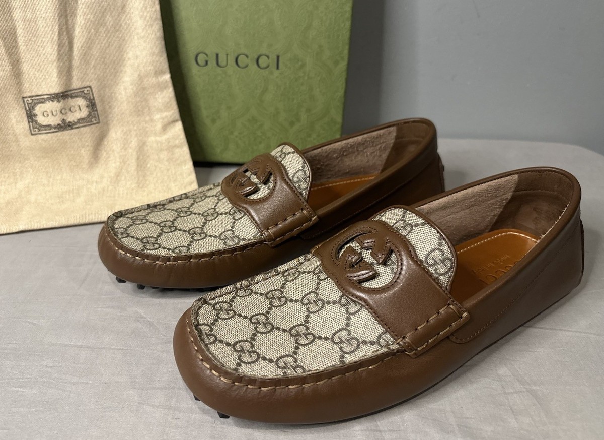 Gucci Interlocking G Leather Moccasin Driver Shoe Men Sz 10 (US