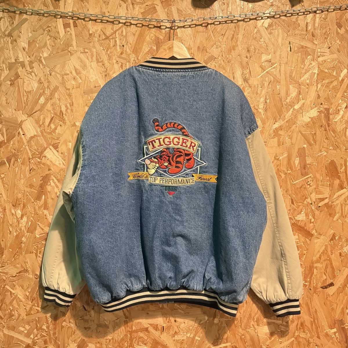 Vintage Disney Store Tigger Denim Varsity Jacket XL Worlds Finest