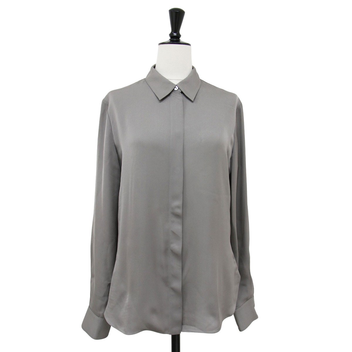 Theory Modern GGT Classic Fitted Shirt Gray Silk Size S Long