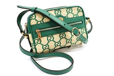 GUCCI Supreme Green “Straw Effect” GG Crossbody 517350 / 562600