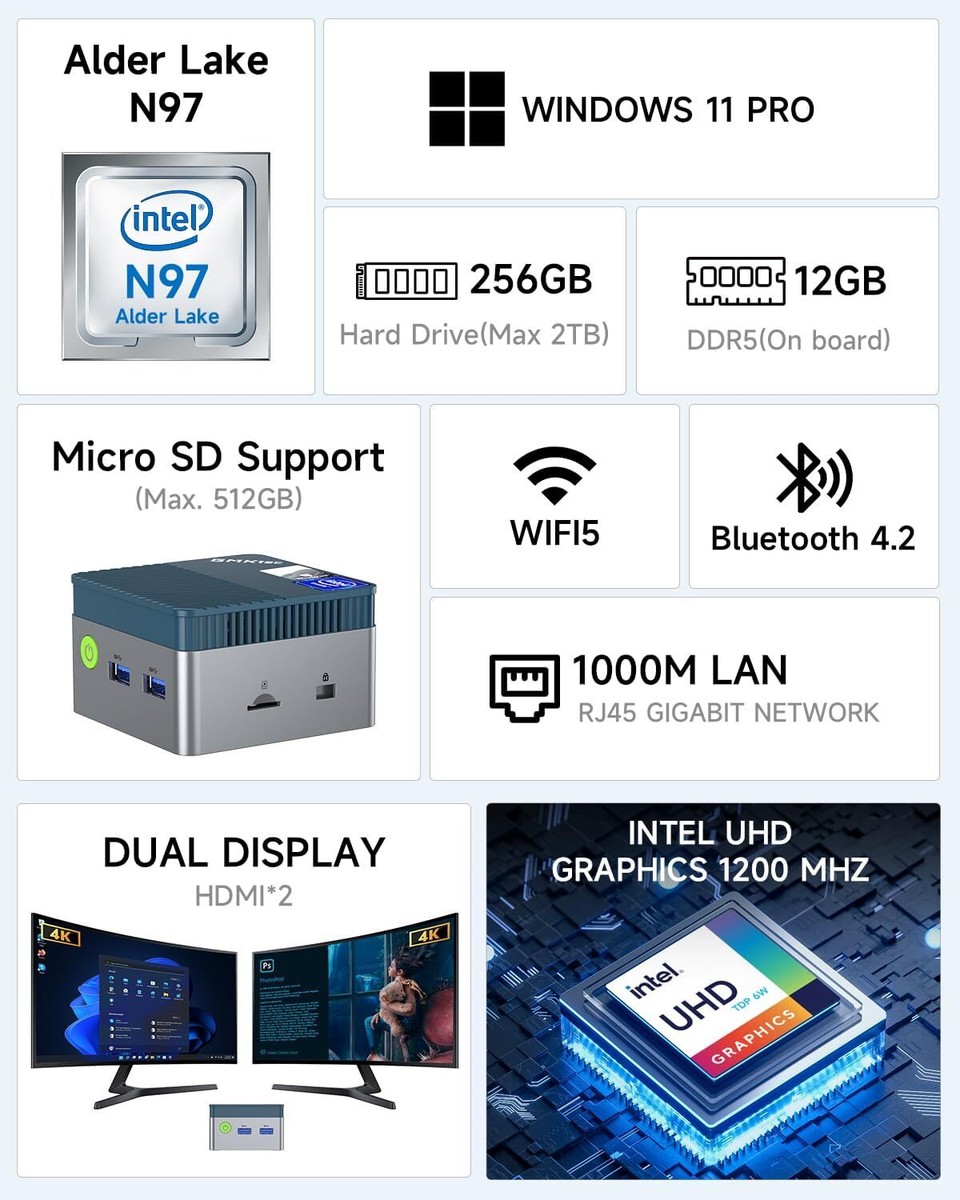 GMKtec Mini PC NucBox G5, Intel 12th Gen Alder Lake N97 (up to 3.6