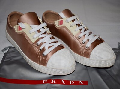 Womens Prada Brown Satin Sneakers Tennis Shoes Size 38 / US 8 In