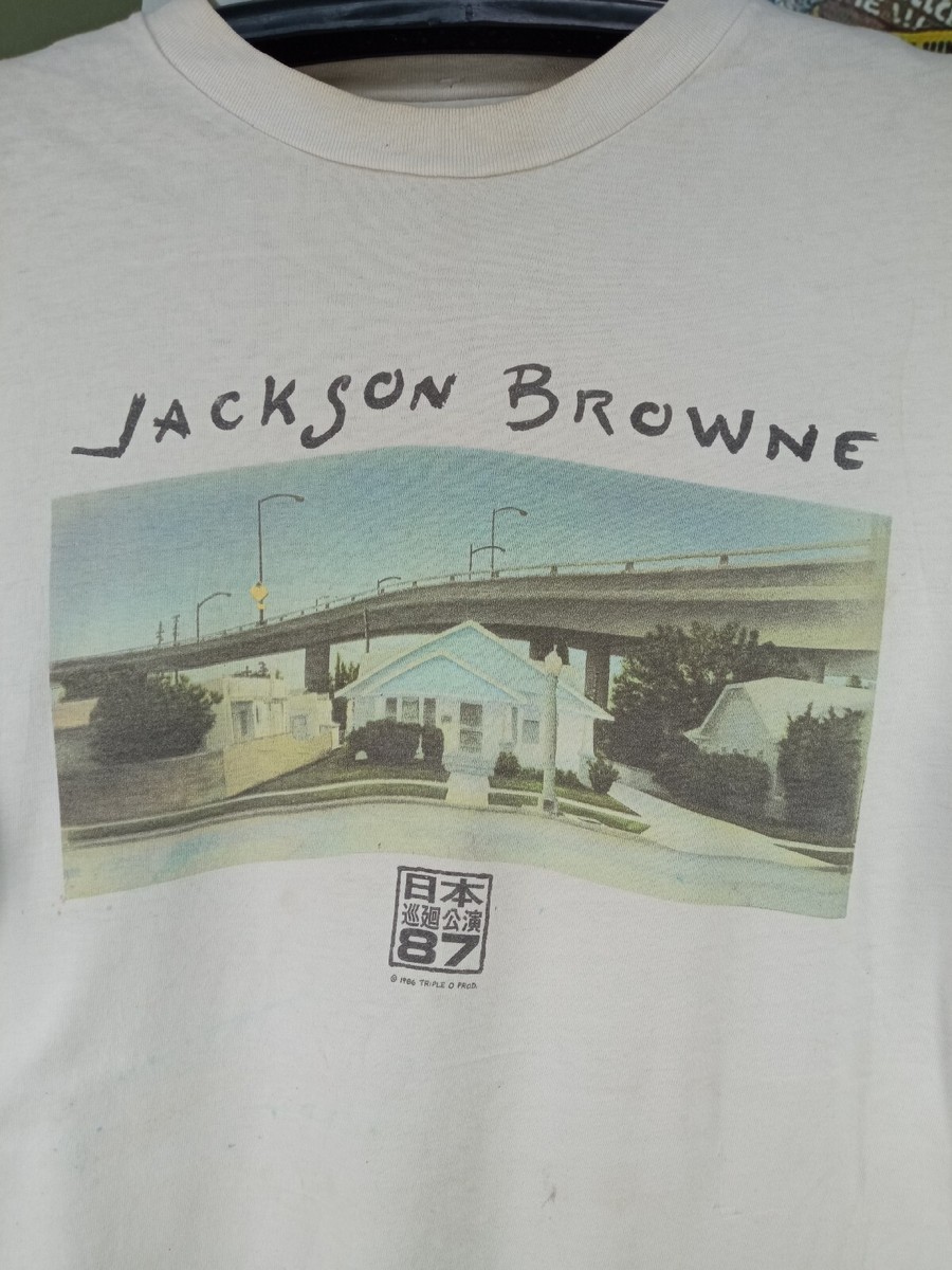 Jackson Browne Tour 86 vintage t shirt Rock Band Concert White Men