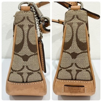 Coach Signature Demi mini Pouch Hand Bag Canvas Leather Beige 6094