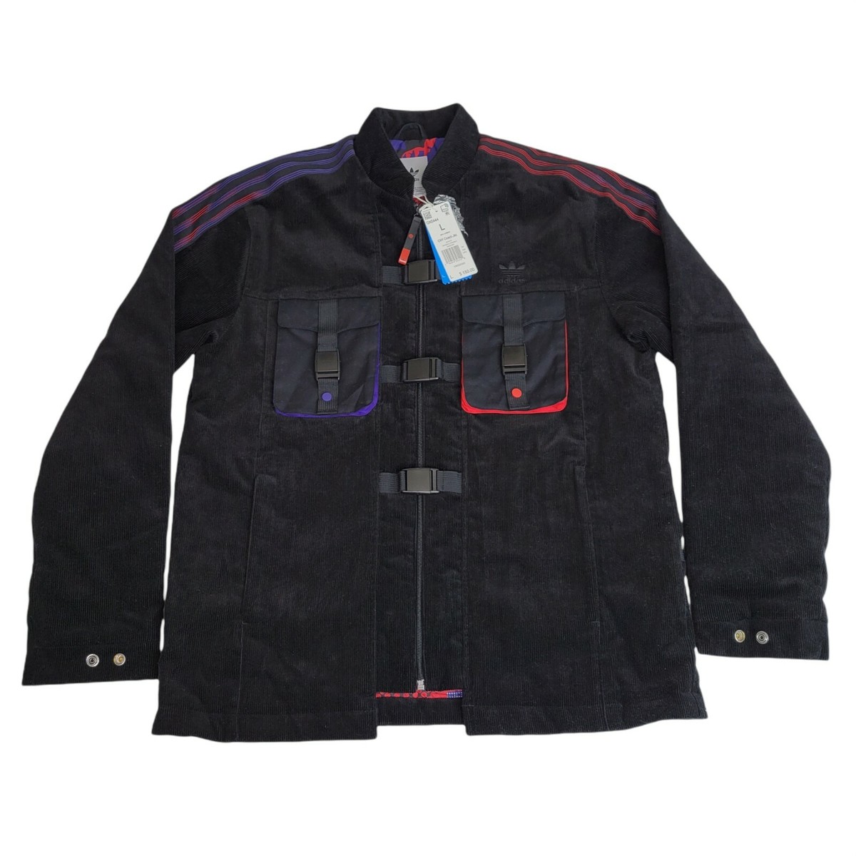 Adidas Mens Large CNY Coach Corduroy Black/Scarlet Full Zip Buckle