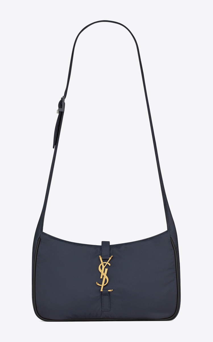 Saint Laurent 5 A 7 YSL Regenerated Nylon Navy Blue Bronze Logo