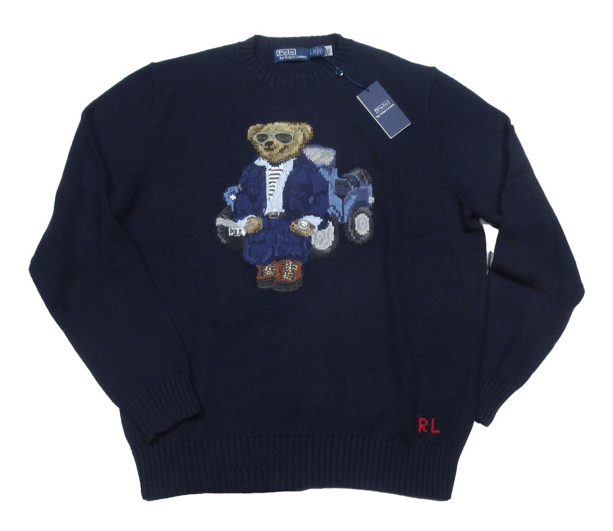 Polo Ralph Lauren Men's Aviator Navy Polo Bear Cotton Knit Crew