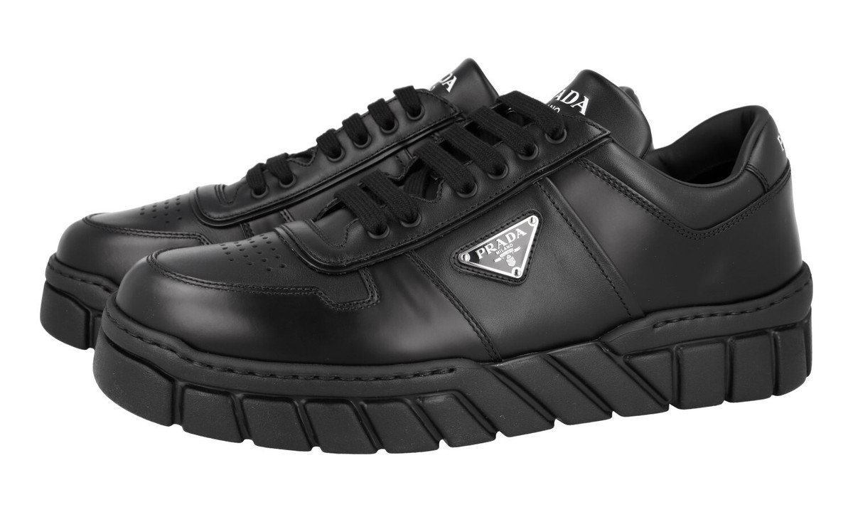 PRADA Leather Downtown Bold Sneakers - 2EE378 - Black - NEW | eBay