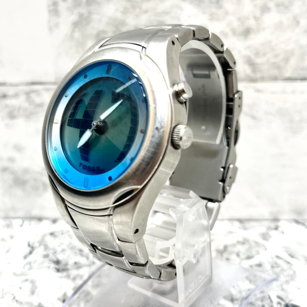 FOSSIL JR8093 Big Tic Y2K Rare Quartz Watch 40mm Blue Dial