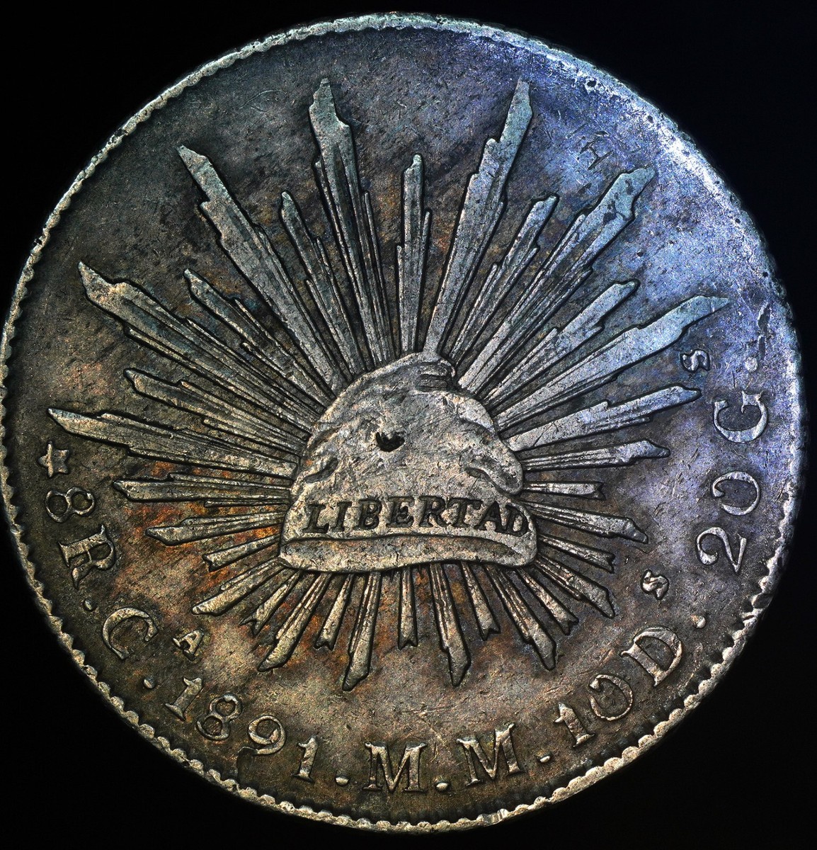 1891 Ca MM Mexico Silver 8 Reales Chopmark coin Republica Mexicana